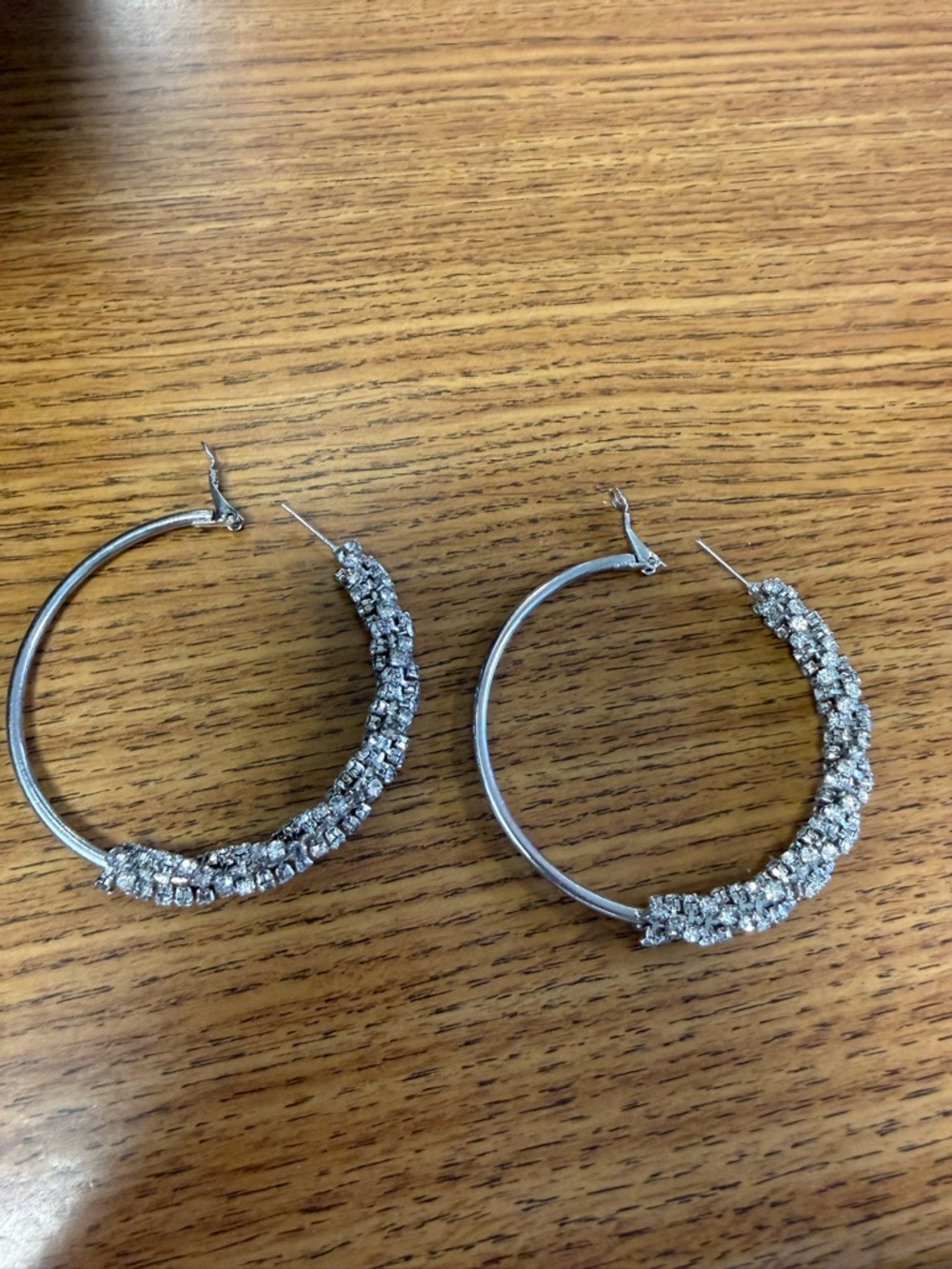 Silver Crystal-Embellished Hoop Earrings